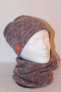 BEANIE / STIRNBAND / SCHLAUCHSCHAL WOLLE ROSÈ/GRAU KIDS