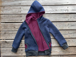 Gefütterte Walkjacke jeansblau meliert / Streifen rot