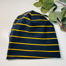 Haube "Streifen dunkelblau senfgelb" Damen