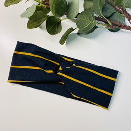 Knotenstirnband "Streifen dunkelblau senfgelb" Damen