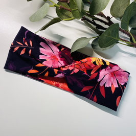 Knotenstirnband "Blumen Rosa Orange" III