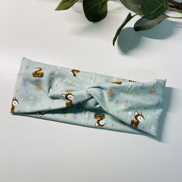 Knotenstirnband "Mint mit Rehe" II