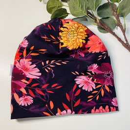 Haube "Blumen pink orange" Damen