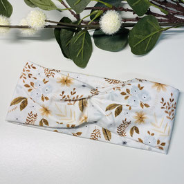 Knotenstirnband "Blätter und Blumen braun grau" II