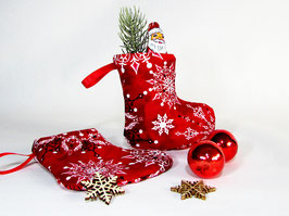 Mini Nikolausstiefel rot mit Schneesternen 2er Set
