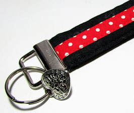 Schlüsselband schwarz rot, mit weißen Punkten