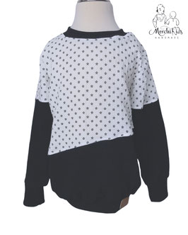 Musselin Baumwoll-Sweater Oversize Pullover " Blumen schwarz/weiß " 116 & 134
