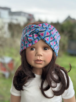 Gefüttertes Kinder Stirnband Haarband für Mädchen " Herzen pink/blau" KU 51-54