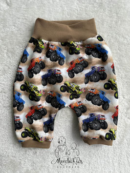 Jungenhose Kurze Pumphose Sommersweat " Trucks auf beige " Größe 116