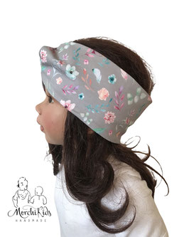 Stirnband Haarband für Kinder & Erwachsene " Aquarell bunte Blumen auf grau " KU 45-58