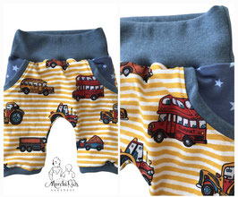 Baby 3/4 Hose Summer Pants mit Fake Taschen " Autos auf gelb " Größe 62