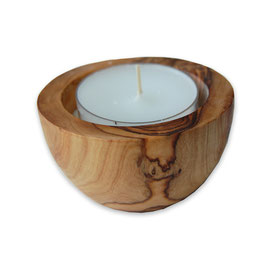 Kerzenhalter/Kerzenschale LUNA aus Olivenholz plus Sand und großem Teelicht (UVP 9,95 €)