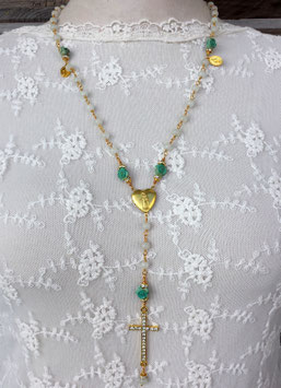 Gesegneter Rosenkranz *MYSTIC JADE* - vergoldet - mit Röschen aus Howlith