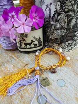 Märchen-Armband *RAPUNZEL* - Wickelarmband mit Edelsteinen Amethyst, Jade, Süßwasserperlen und Seidenquasten