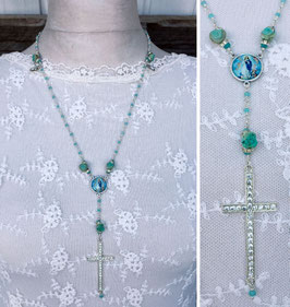 Gesegneter Rosenkranz *SILVER LIGHT* mit Jade & Türkisröschen, versilbert