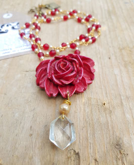 Schmuckset *ROTE ROSE* - vergoldetes Modeschmuckset aus Halskette, Armband & Ohrringen