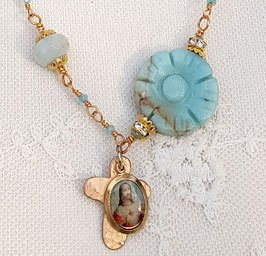 Armband & Halskette *Resurrection* (Auferstehung) mit Howlithblüte und Jade in himmelblau