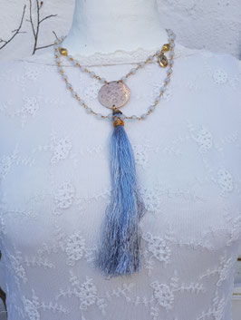 Mala Style Necklace *PLANET OF FLOWERS* mit wasserblauer Jade & polierter Bronzeplatte