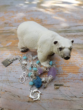 Märchen-Armband *ICE QUEEN* - versilbertes Bergkristall-Amethystarmband mit weißer Koralle & blauem Apatit
