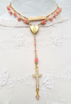 Gesegneter Rosenkranz *ANGEL'S CORAL* - vergoldet - mit Röschen aus Engelskoralle