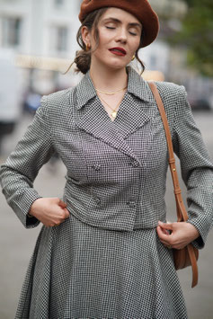 Cropped Woolen Jacket Houndstooth Black/White