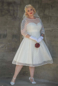 Madeline White Polka Dot Mesh Formal or Bridal Dress