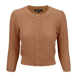 Women's Cute Pattern Cropped Daily Cardigan Sweater Vintage Inspired Pinup, Camel