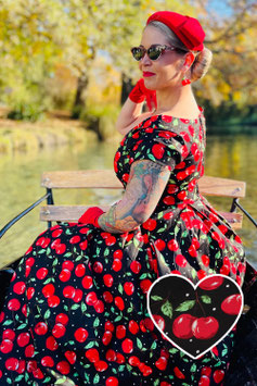 Lily Off Shoulder Cherry Swing Dress