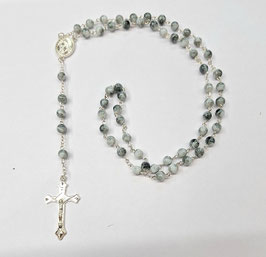 Rosenkranz Glasperle grau/weiß