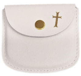 Rosenkranztäschchen weiß Leder mit Kreuz