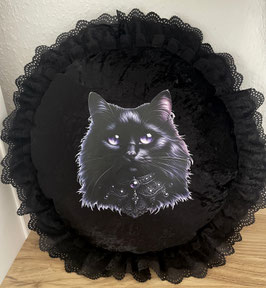 Samtkissen Black Mystik-Cat "Amethyst" mit Spitze
