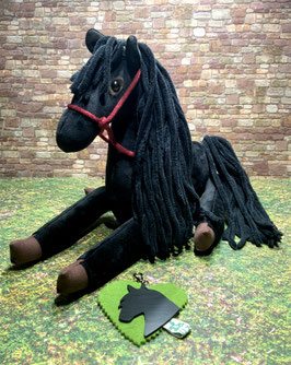 Stofftier Pony/Pferdchen schwarz Friese beweglich