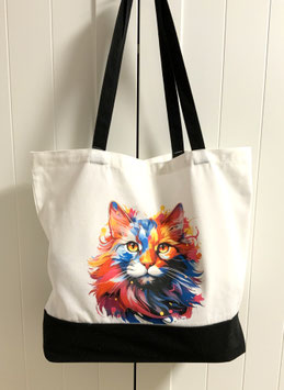 Leinen/Canvastasche Shopper Motiv Katzenkopf Pfote