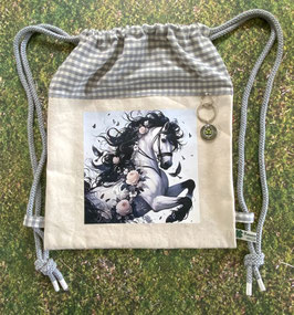 Turnbeutel Rucksackbeutel Lipizzaner mit Rosen