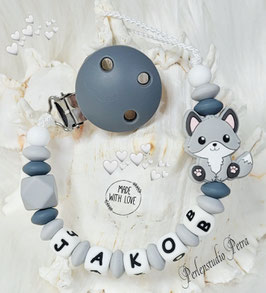 Silikon Schnullerkette "Baby Fuchs" grau