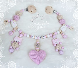 Kinderwagenkette " Müde Prinzessin" natur/rosa