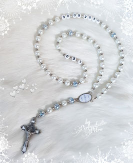 Rosenkranz "Gott schütze dich"  Modell 2  (weiss/hellblau)