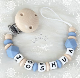 Schnullerkette "Cute blue" Silikon/Holz natur