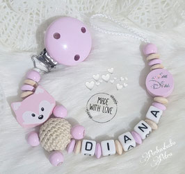 AKTION!!! Schnullerkette  "Kleine Diva" (rosa/natur oder rosa/grau)