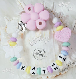NEU!!! SILIKON Schnullerkette  "Flower Heart" pastel