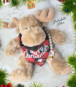 Kuschel -Weihnachtselch  mit Wunschnamen Anhänger, inkl. Halstuch