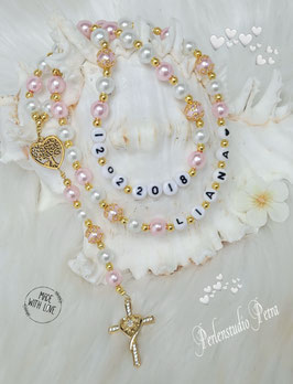 Rosenkranz "Lebensbaum Herz" rosa/gold