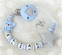 SILIKON Schnullerkette "Koala´s Babylove" blau/hellgrau