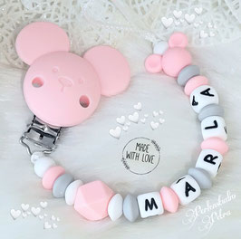 SILIKON Schnullerkette "Cute Mouse" ROSE