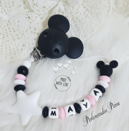 Silikon Schnullerkette "Cute Star Mouse" schwarz/rosa