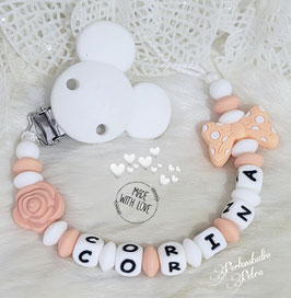 SILIKON Schnullerkette "Mausi deluxe" peachy/white