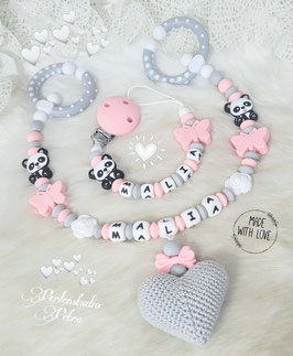 NEU !!! SILIKON Kinderwagenkette Set "Pandas Schmetterling"