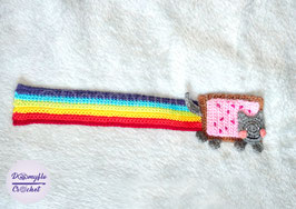 Marque pages Chat Nyancat arc en ciel en coton au crochet