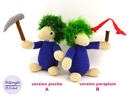 Plush Lemmings with your umbrella or pickaxe; crocheted cotton video game amigurumi