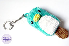 Blue penguin icecream popsicle crochet keychain